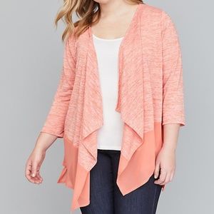 Lane Bryant 26/28 Peach Chiffon-Trim Cardigan